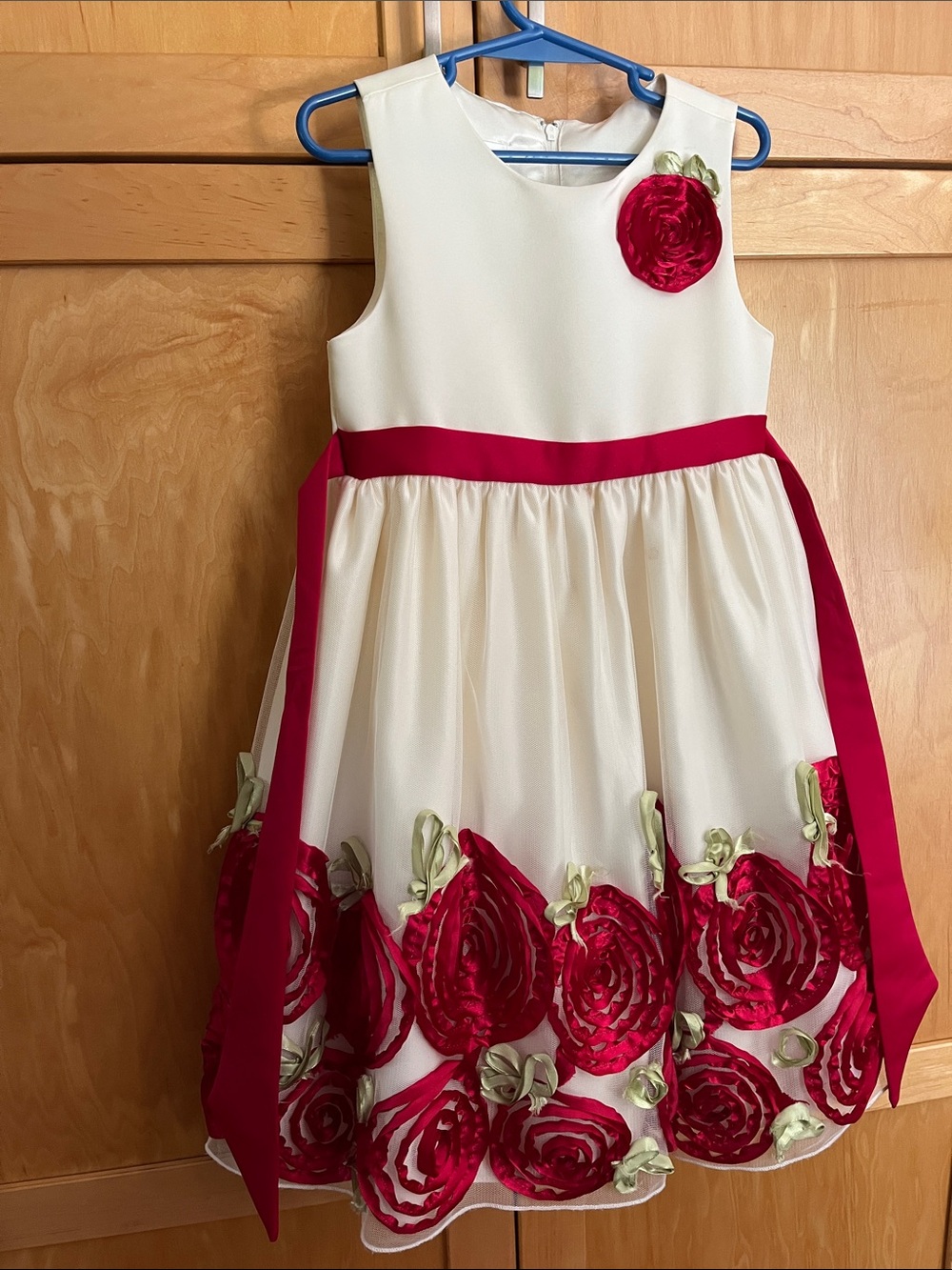 American Princess Cream Dress with Red Rose Appliqués